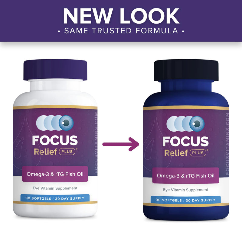 Focus Relief Plus Eye Vitamin with Omega-3 & 1620mg rTG Fish Oil, 180 Count | Eye supplement to support dry eyes and retinal health, 90% EPA and DHA, doctor-developed, made in USA, 60-day supply 90 Count (Pack of 2) 180.0