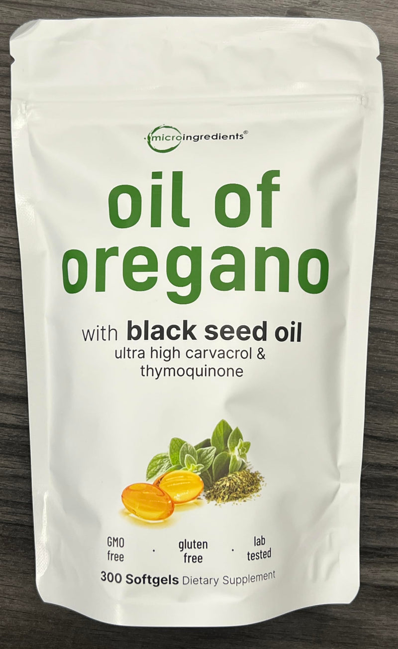 Micro Ingredients Oil of Oregano Softgels, 300 Count | 2 in 1 Formulated with Black Seed Oil, 4X Strength Carvacrol & Thymoquinone | Plant Based, Non-GMO, & Immune Support 300 Count (Pack of 1)