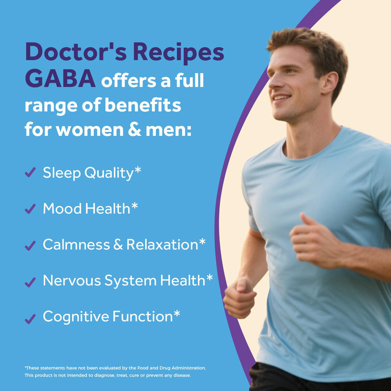Doctor's Recipes GABA Magnesium Glycinate L-Theanine Supplement, GABA (Gamma-Aminobutyric Acid) 500mg, Vitamin B6, B1, B2, B3, B5, Biotin, Calm, Sleep, Relaxation, Mood Support, 90 Veggie Capsules