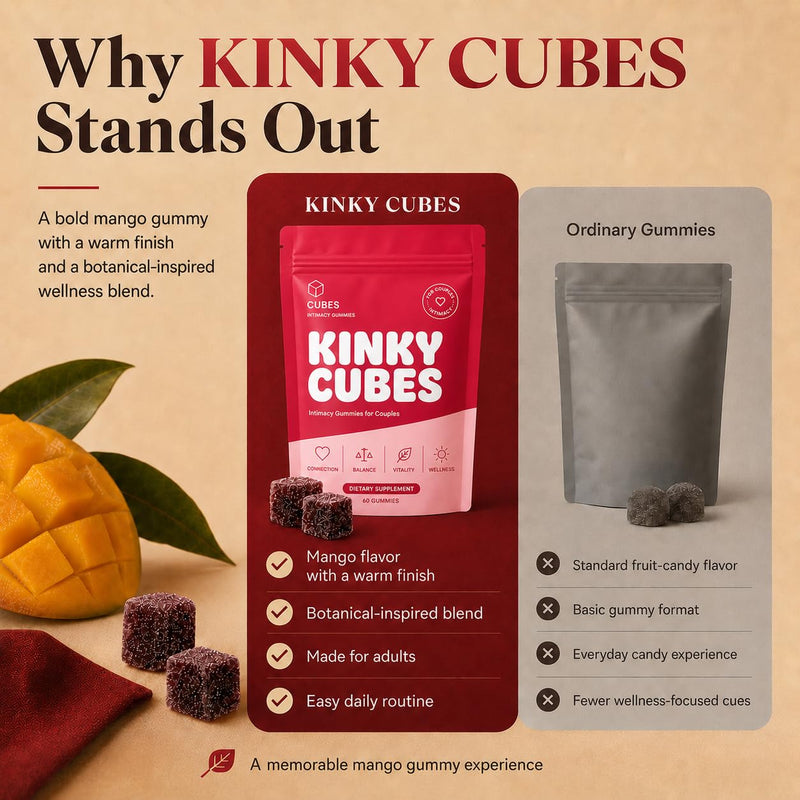 Kinky Cubes Gummies, Boost Mood,Hot Mango 60 Gummies | Mango Extract Blend • Vitamin & Mineral Supplements • Daily Wellness • Easy-to-Take