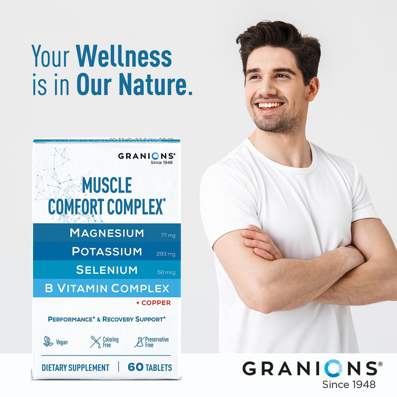 Muscle Comfort Complex ‚Äì Natural Tense Muscle Relaxer Pills Magnesium, Potassium, Selenium, Copper, B Vitamins ‚Äì Daily Relaxant for Relief from Cramps, Spasms & Joint Discomfort ‚Äì 60 Tablets - BeesActive Australia