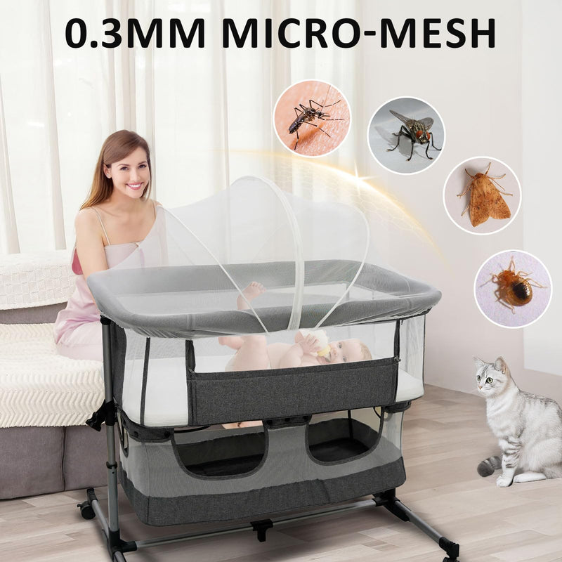 Bassinet Mosquito Net Cover to Keep Cats & Bugs Out for Baby, Two-Way Zipper, Portable Bassinet Cover with Storage Bag, Breathable Baby Mosquito Net for Bedside Sleeper/Travel Crib White White-bassinet Cover - BeesActive Australia