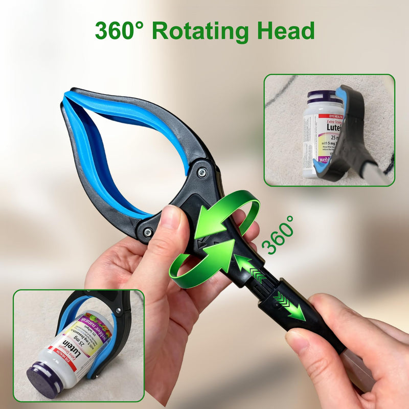 2-Pack Reacher Grabber Set: 32" Foldable Long Reach with Magnetic Tip & 12" Fixed Short Tool | 360° Rotating Non-Slip Jaw | Heavy Duty Pickup Sticks for Seniors, Garden & Small Items (Blue/Black) 32"blue+12"black - 2pack
