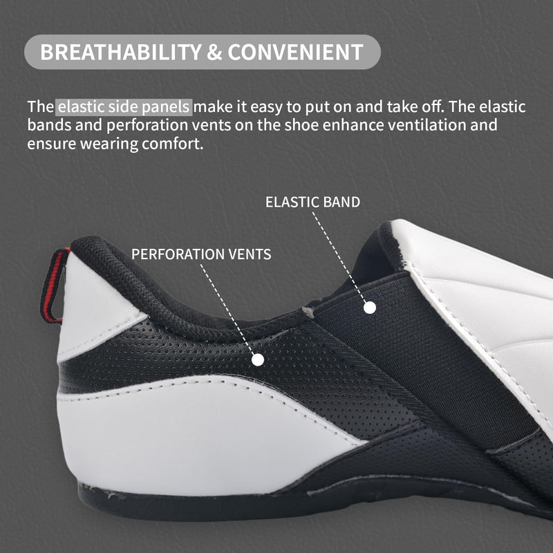 Taekwondo Karate Martial Arts Shoes, Lightweight and Breathable Boxing Shoes for Kids Youth Adult, Unisex White & Black 5 Women/ 4 Men - BeesActive Australia