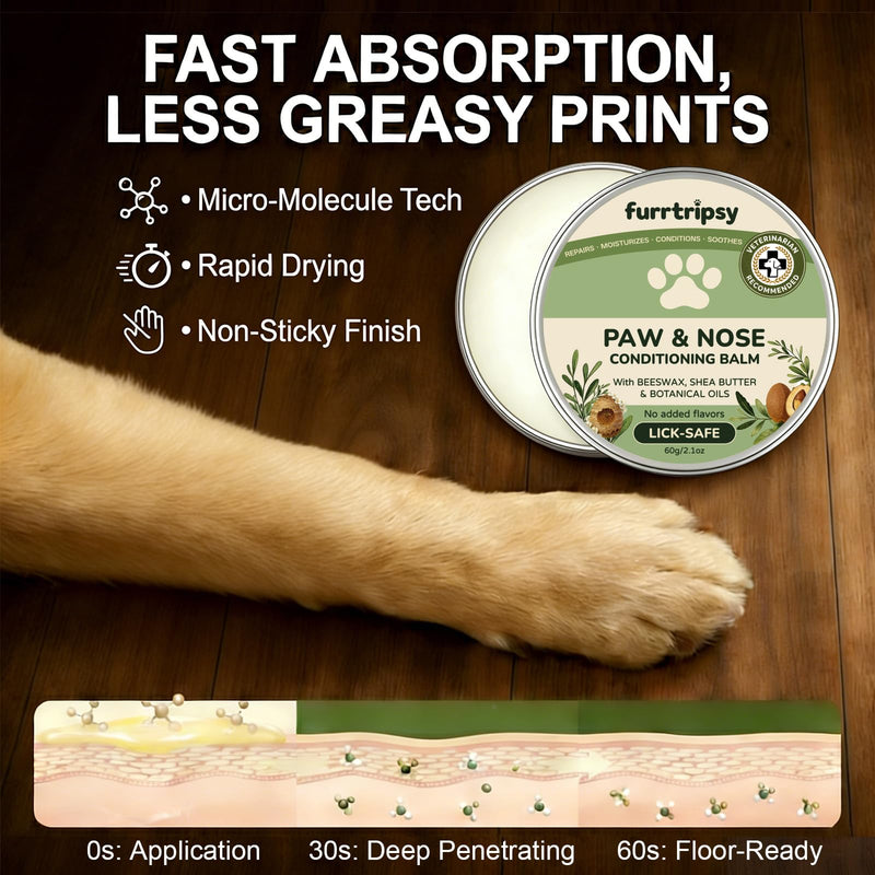 Dog Paw Balm & Nose Butter with Sea Buckthorn | Winter Ice Melt & Hot Pavement Paws Protector | Gentle Moisturizer & Soother for Dry Cracked Pads & Snout Unscented (60g / 2.1oz)