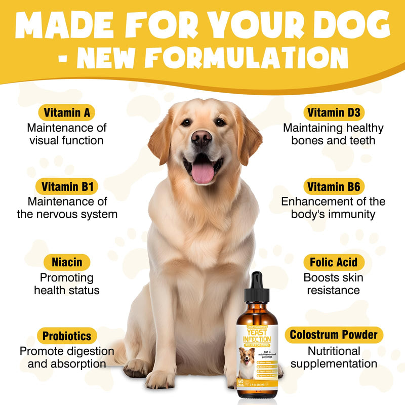 Yeast Infection Treatment for Dogs,Dog Ear Infection Treatment,Itchy Ear,Skin&Allergy Symptoms Relief-Reduces Inflammation&Relieves Irritation,Dog Supplement Drops with Multivitamins Probiotics 2 Pack