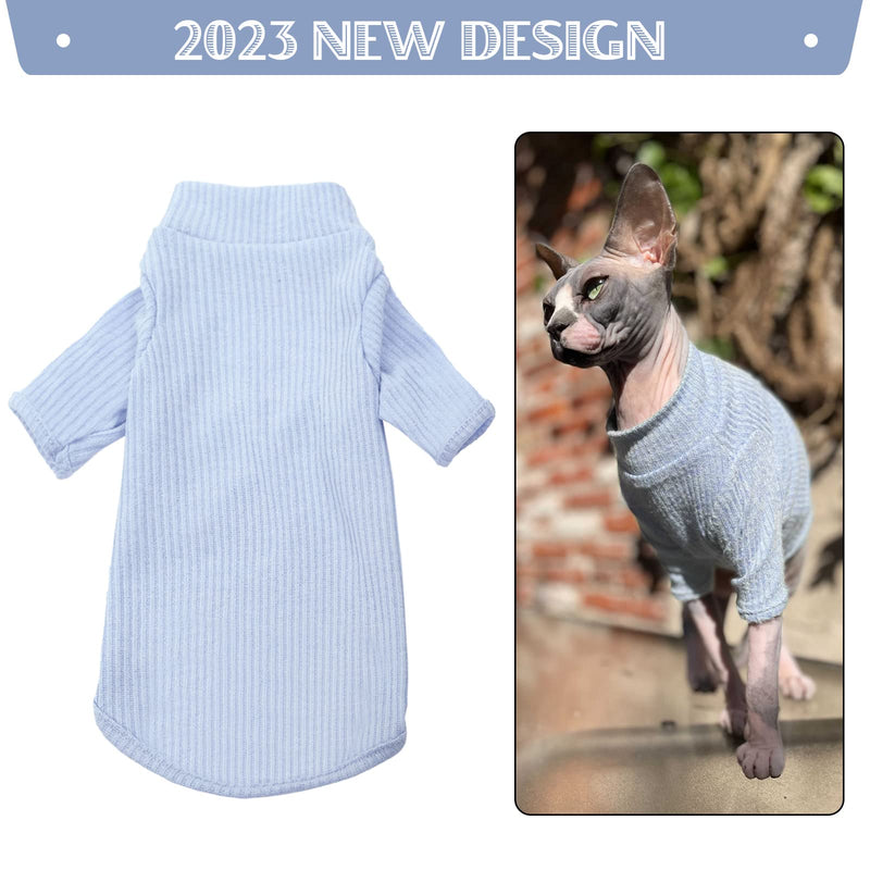 DENTRUN Sphynx Hairless Cats Shirt Pullover Kitten T-Shirts, Breathable Cat Wear Turtleneck Sweater Adorable Cat's Clothes Vest Pajamas Jumpsuit Medium Blue - BeesActive Australia