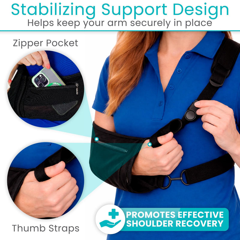 Vive Medical Arm Sling for Shoulder Injury (Left or Right)- Shoulder Immobilizer for Broken Arm, Rotator Cuff, Elbow - Support Brace for Men & Women (Black) - BeesActive Australia