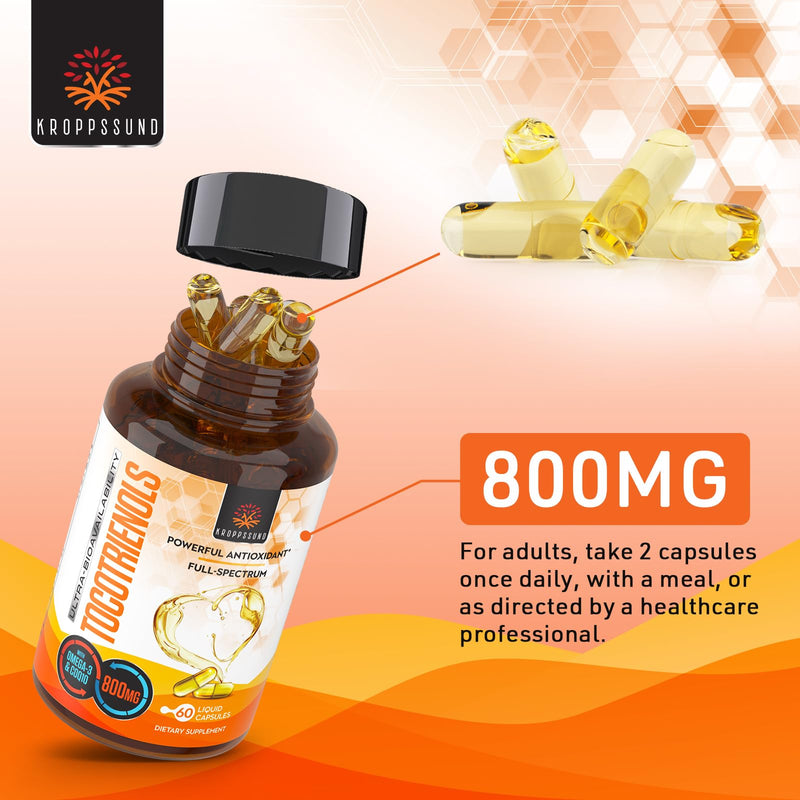 Tocotrienols 800mg Supplement | Rich in Vitamin E Tocotrienols, Cardiovascular, Antioxidant, Cellular Energy Production - 60 Liquid Capsules Unflavored 60 Count (Pack of 1) - BeesActive Australia