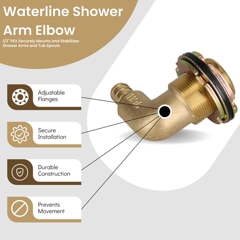 Waterline Shower Arm Elbow | Securely Mounts and Stabilizes Shower Arms and Tub Spouts | ½” PEX