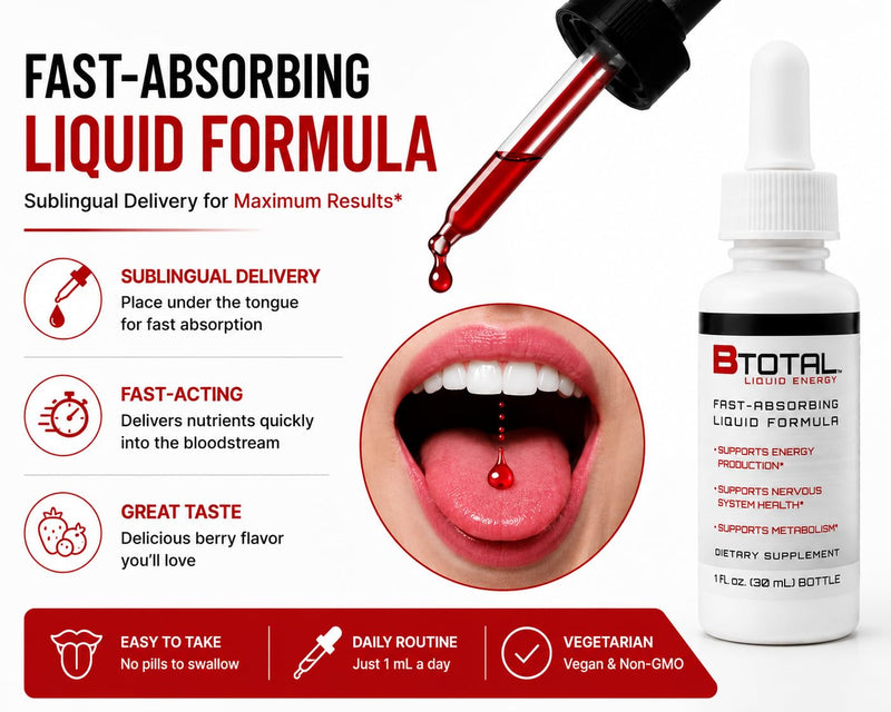 Sublingual Vitamin B Complex Liquid Drops, B12, Berry, 2 fl oz | Fast sublingual liquid B-complex with B12 for energy, brain & focus - vegetarian berry drops, twin pack (2 fl oz total)