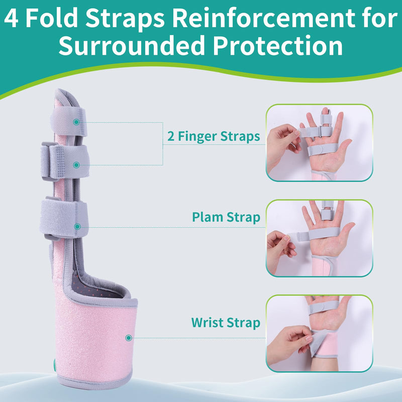 lefeke Trigger Finger Splint, Finger Brace for Middle, Index, Pinky or Ring Finger Support, Hand Splint for Broken Fingers, Arthritis, Fracture, Hand Brace with Fingers Support (Pink) Pink