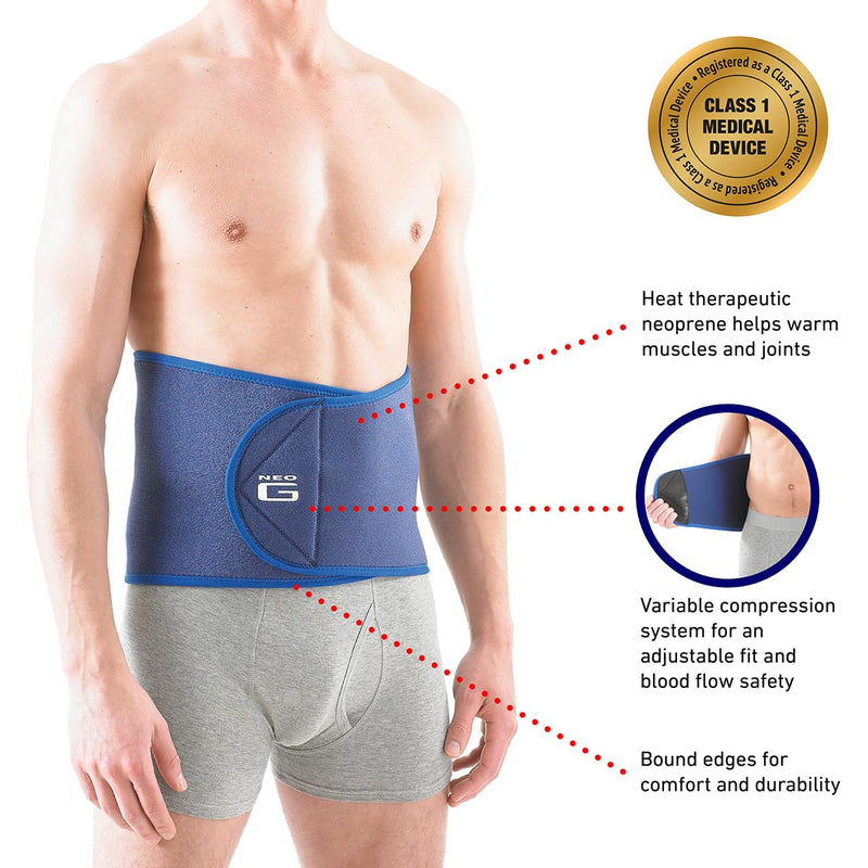 Neo-G Waist/Back Brace - Support For Muscle Spasm, Strains, Arthritis, Injury Recovery, Rehabilitation - Power Straps For Adjustable Compression - Class 1 Medical Device - One Size - Blue - BeesActive Australia