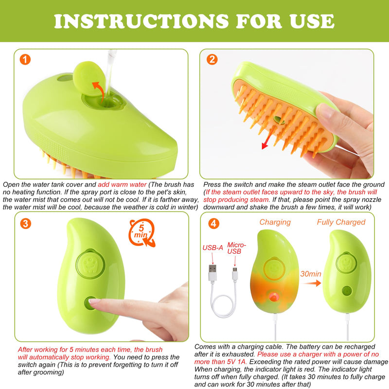 Cat Hair Steam Brush for Shedding, Cloud Care Cat Brush, Water Brush for Dogs Spa, Spritz Defur Comb, Steamy Pet Brush, Steaming Brush Steamer, Cepillo de Vapor para Gatos Perro, Spray Comb Mist Brush Green - BeesActive Australia