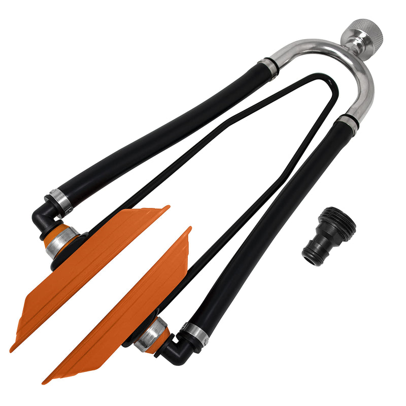 Steel Dual Feed Muff Style Heavy Duty Steel Boat Motor Flusher | Use for Antifreeze Winterization or Common Water Flush | 5/8 Inch Standard Garden Hose Connection Orange