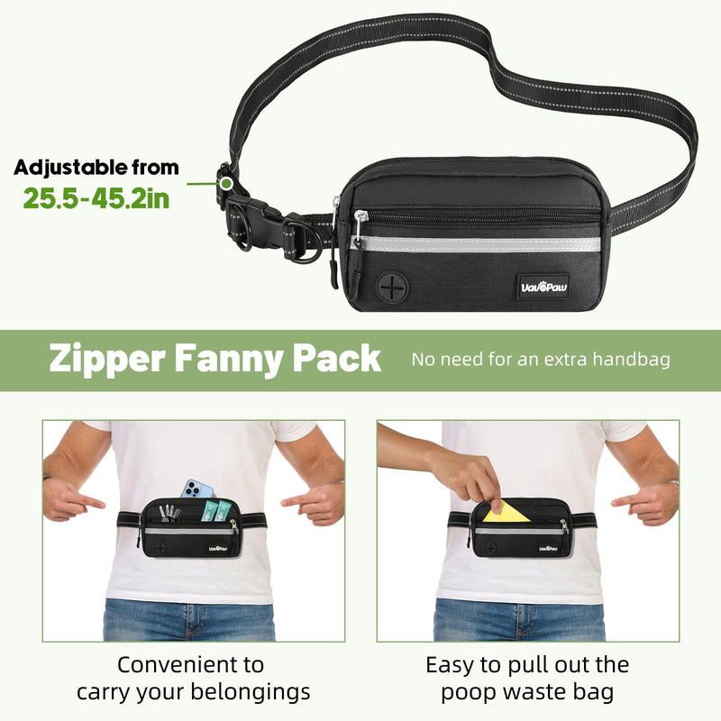 VavoPaw Hands Free Dog Leash with Pouch, Waist Leash for Dog Walking, Jogging, Hiking, Retractable Leashes with Dual Padded Handles, Adjustable Reflective Belt for Small Medium Large Dogs, Black Green 1 Leash