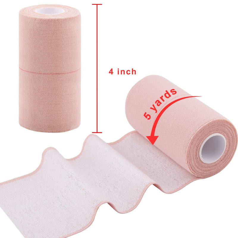 BQTQ 6 Rolls Elastic Adhesive Tape 4 Inch Elastic Bandage Wrap Self Adhesive Wound Wrap Self Adherent Stretch Bandage Sports Tape Elastic Tape Bandage for Wrist Ankle Swelling Sprains (Beige) 4 Inch 6Rolls - BeesActive Australia