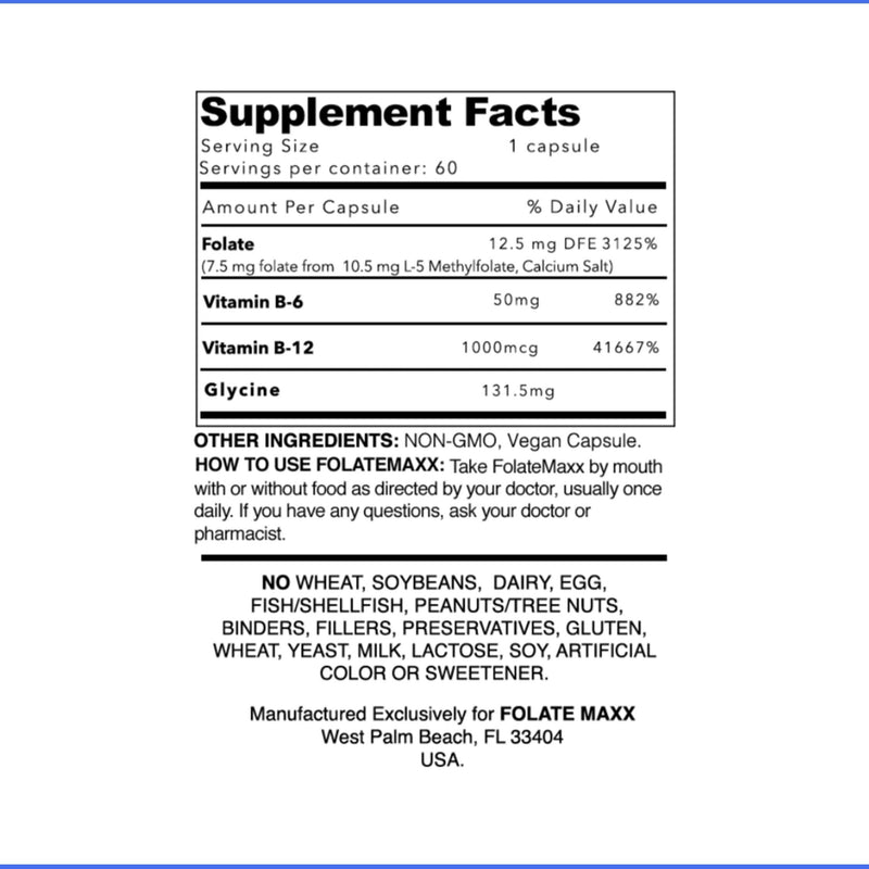 L Methylfolate 7.5mg with Active Vitamin B Complex – 60 Capsules – High Potency 5-MTHF with B6 Blend and Methyl B12 Supplement – 3-in-1, Non-GMO, Gluten Free (2-Month Supply) 1 Count (Pack of 60)