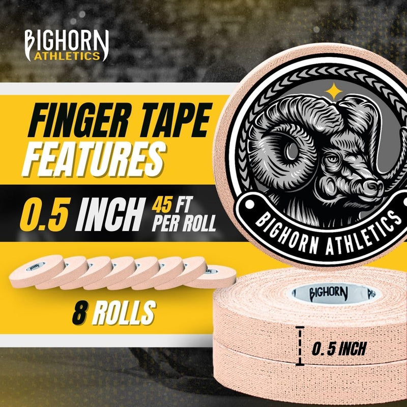 Bighorn Athletics Jiu Jitsu Finger Tape, Rock Climbing Tape | Multipurpose for Sports & Injuries: MMA, Volleyball, Football, Basketball, Tennis, Golf, Hands & Toes, 0.5-Inch x 45-feet, 8-Rolls, Nude - BeesActive Australia