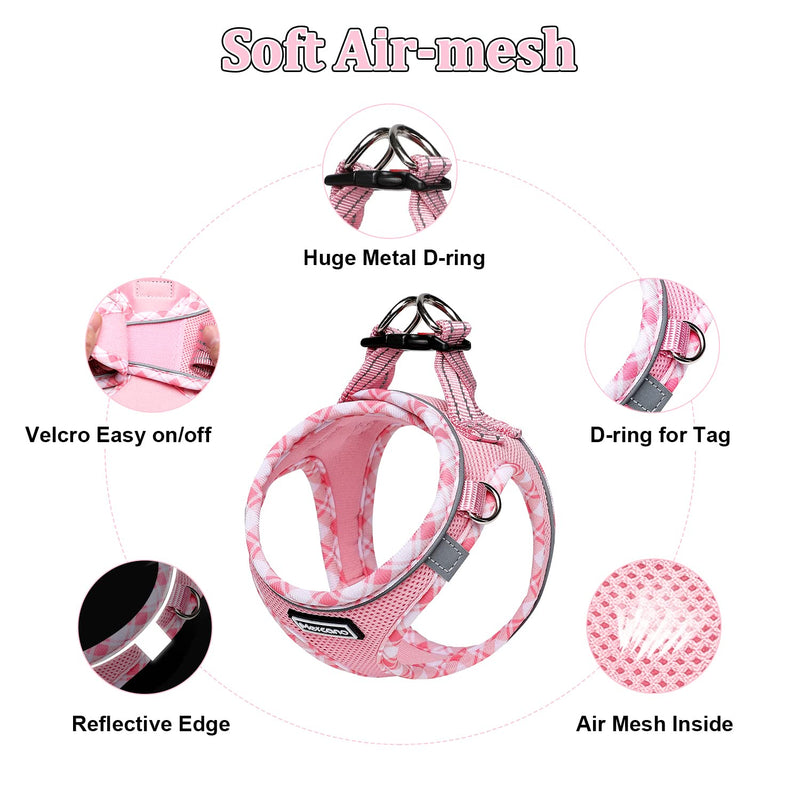 Soft Mesh Dog Harness and Leash Set, No-Chock Step-in Reflective Breathable Lightweight Easy Walk Escape Proof Vest Harnesses with Safety Buckle for Small Medium Dogs, Cats (Pink, S) Pink - BeesActive Australia