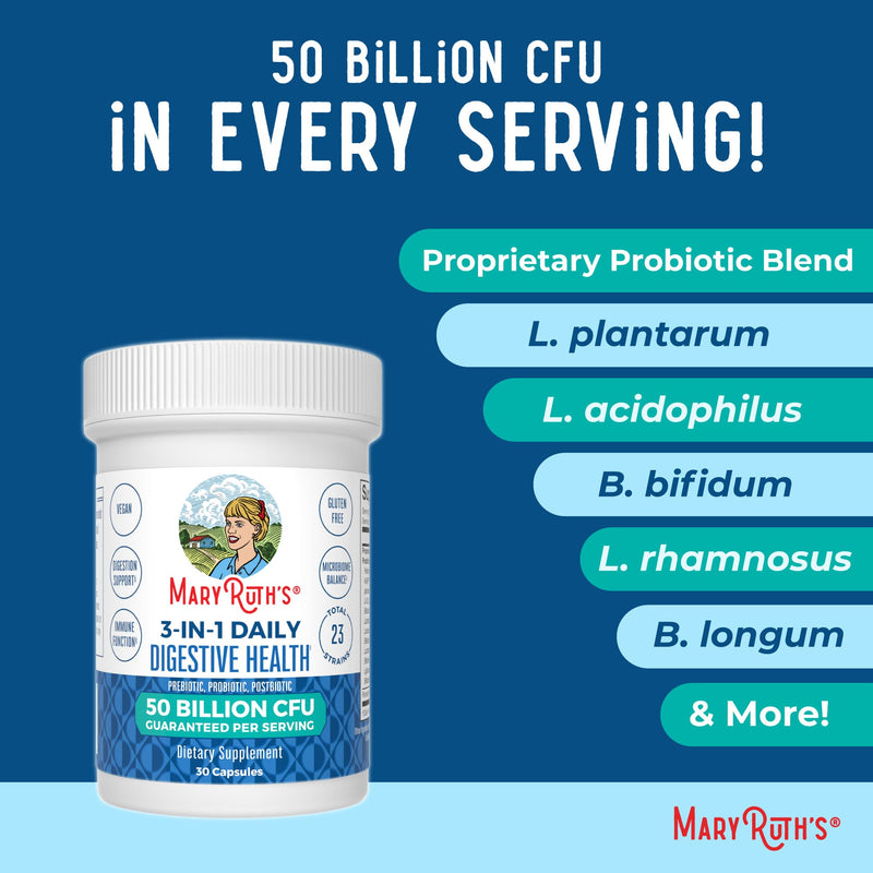 MARYRUTH'S 3-in-1 Probiotics for Digestive Health, 30 Servings | 30 Servings