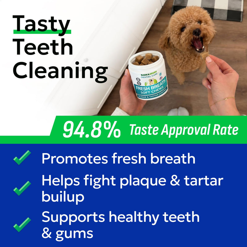 BARK&SPARK Dog Teeth Breath Freshener Chews, Dental Cleaning Treats for Bright Smile - Plaque, Tartar and Bad Breath Advanced Remover for Dogs, Pet Oral Care Bright Co Lab Pro Formula - 90 Servings 90 Dental Care Chews Breath Aid Probiotics