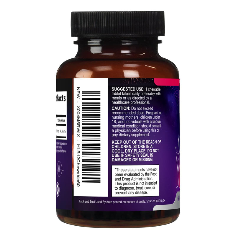 Vitamin B12 1000 mcg per Serving Chewables - B12 Complex with Heart & Nerve Energy Health Support - Vitamin B-12 Complex with Immune Health Support - Fast Dissolve, Bottled in USA - 60 Chewables 60 Count (Pack of 1)
