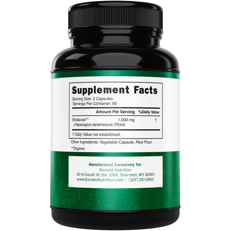 Organic Shatavari Capsules - 1,000mg Organic Shatavari Powder Per Serving (180 Capsules, 90 Day Supply) for Hormone Balance and Prolactin Production (Non-GMO, Gluten Free, Vegan Safe) - USA Made - BeesActive Australia