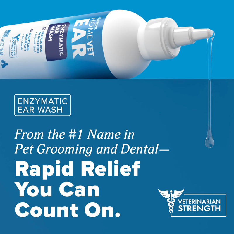 TropiClean HomeVet Enzymatic Dog Ear Cleaner, Vet Recommended Treatment for Dogs and Cats, Safe Daily Ear Cleaning Solution, USA Made, 2oz Enzymatic Ear Cleaner, 4oz