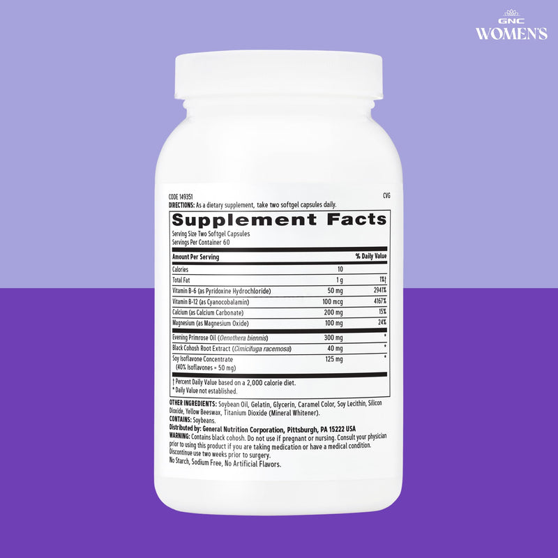 GNC Women's Phytoestrogen Formula, Menopause Symptom Relief, 120 Softgels | Supports Hormonal Wellness and Mood Balance, Helps Relieve Menopause Symptoms, Sodium Free and Starch Free