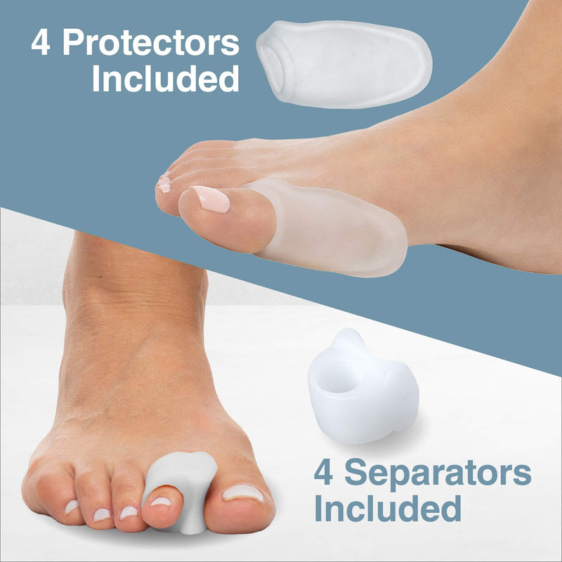 ZenToes Bunion Pain Relief Bundle - 4 Toe Separators and 4 Bunion Shields - Properly Aligns Big Toe, Separates Drifting Toes, Prevents Shoe Rub