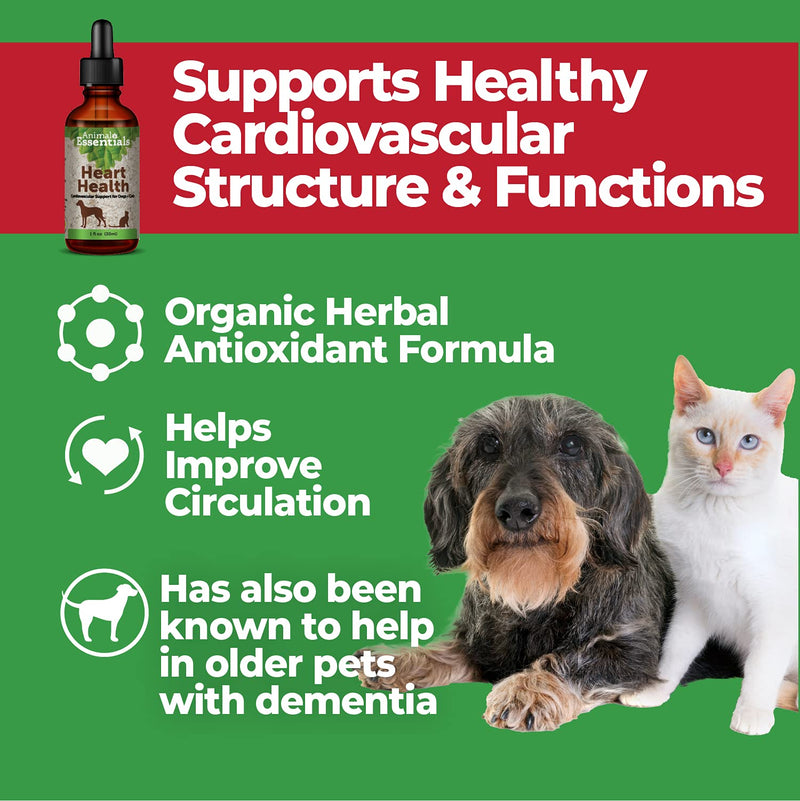Animal Essentials Heart Health for Dogs & Cats - Cardiovascular Support Supplement, Healthy Heart, Organic Hawthorn Berry, Herbal Tincture - 2 Fl Oz 2 fl oz (60 ml) - PawsPlanet Australia