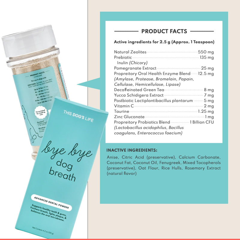 Dental Powder, Dog Teeth Cleaning Powder and Breath Freshener, Reduces Plaque, Tartar and Bad Breath, Supports Healthy Gums and Oral Hygiene - 4.2 oz (120 g) - BeesActive Australia