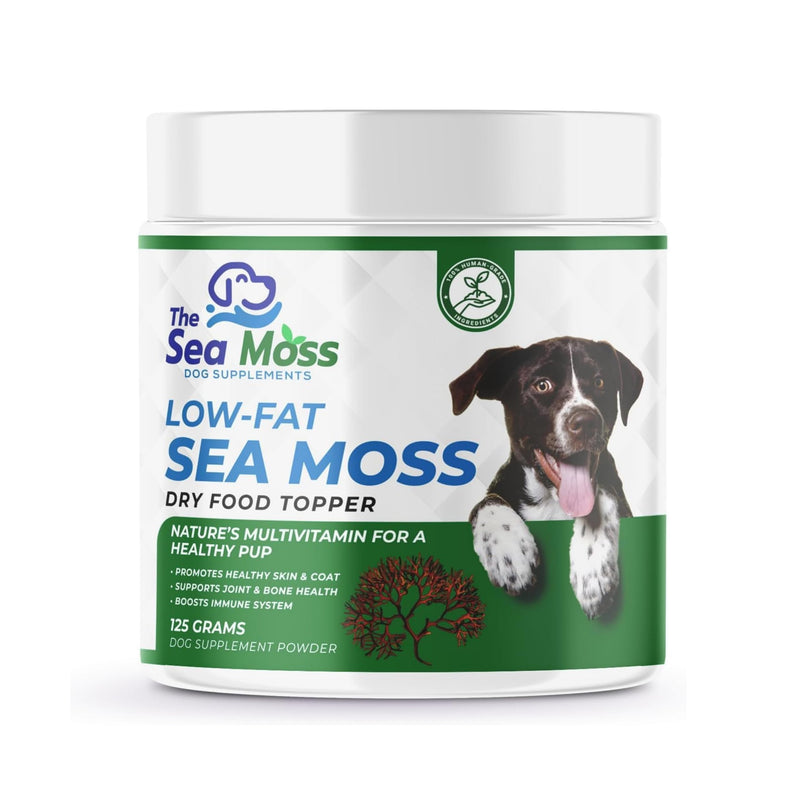 The Sea Moss Low-Fat Dog Supplement Powder, Dry Food Topper - Multivitamin Supports Skin, Coat, Joints, Digestion & Immune Health - Vitamins & Minerals – All Breeds & Sizes - 125 Grams