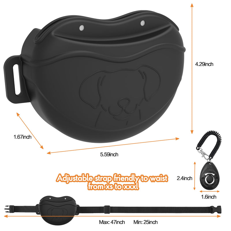 AWINNER Dog Treat Pouch - Premium Silicone - Upgrade 4 Strong Magnets Enhanced Magnetic Closure, Adjustable Waist Belt - Ideal for Puppy Training and Outdoor Walks (Black) Black - BeesActive Australia