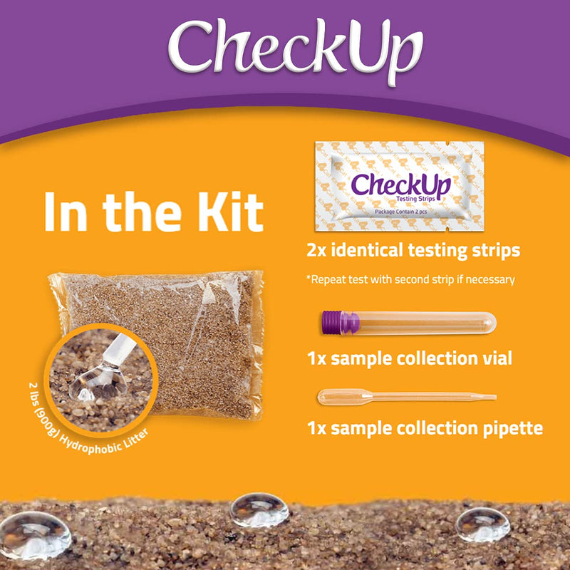 KIT4CAT CheckUp at Home Cat Wellness Test Kit | 2lb Hydrophobic Litter keeps urine on top, 2 Test Strips for The Detection of The 4 Most Common Health Indicators - pH, Protein, Glucose, Blood in urine 4 Parameters