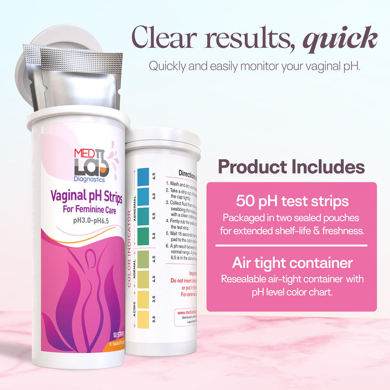 Vaginal ph Test Strips for Women(50 cnt). BV Home Test Kit for Bacterial Vaginosis, Yeast Infection and Menopause Strips. Feminine pH Test for Vaginal Acidity and Alkalinity. Strips in Sealed Pouches