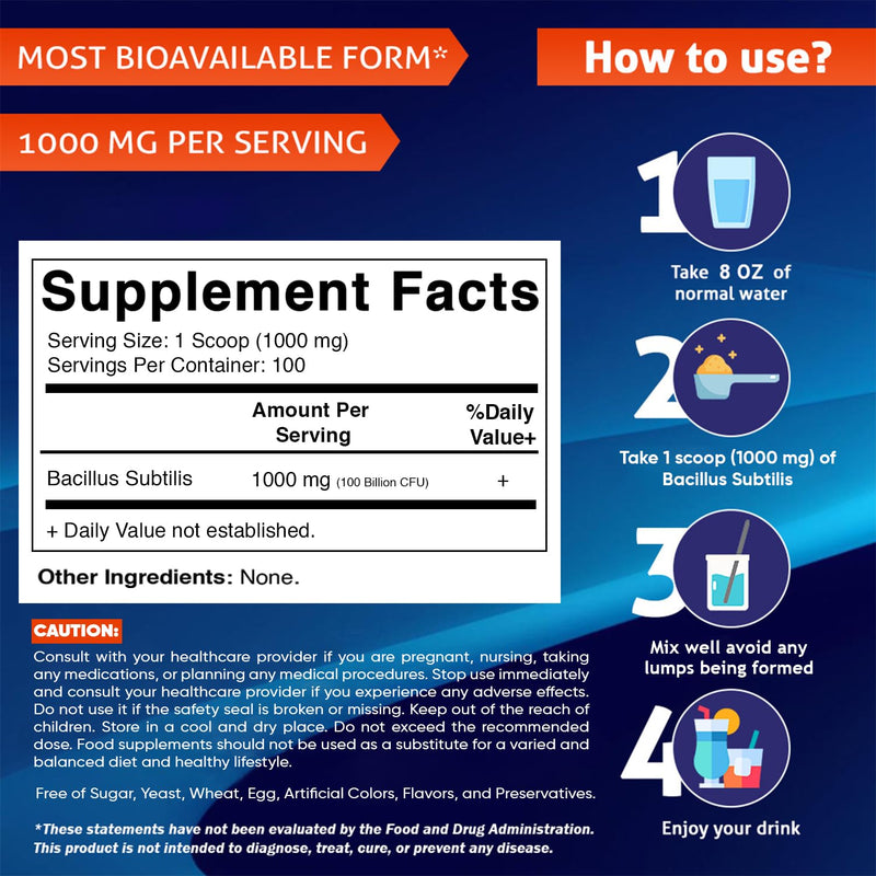 Vitamatic Bacillus Subtilis Pure Powder Probiotic Powder - Gut Health - 100 Gram - 100 Servings