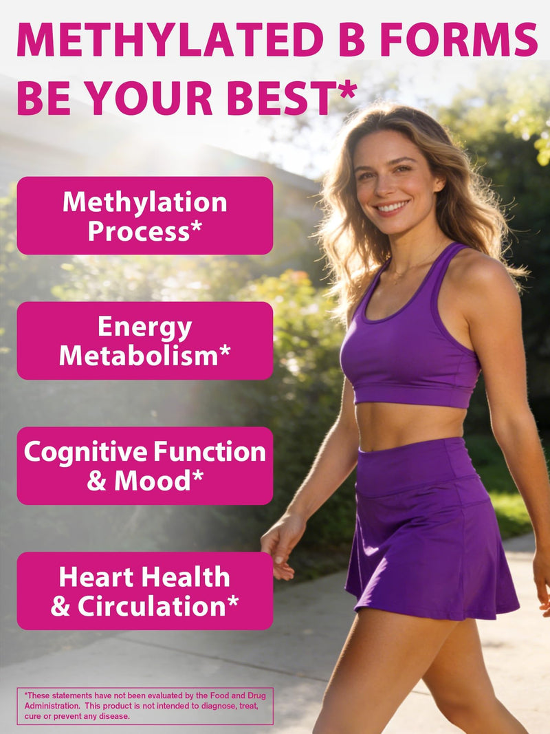 L-Methylfolate Supplement 1000 mcg with Methyl B12 Cofactor, 60ct | High Potency Bioactive Folate & Vitamin B12 1000 mcg , Heart Health, Nerves, Cognition, Energy Metabolism, Mood,
