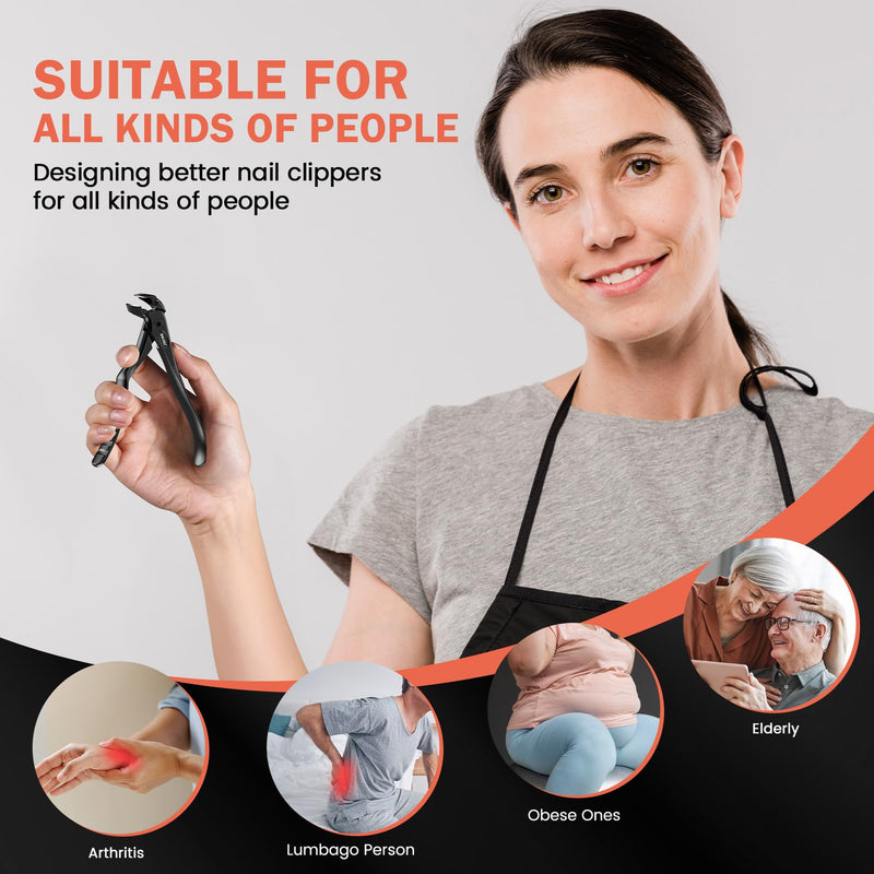 BEZOX Toenail Clippers for Seniors – Upgraded Long Handled Curved Head Toe Nail Clippers for Thick Nails for Elderly - Black Extra Large - BeesActive Australia