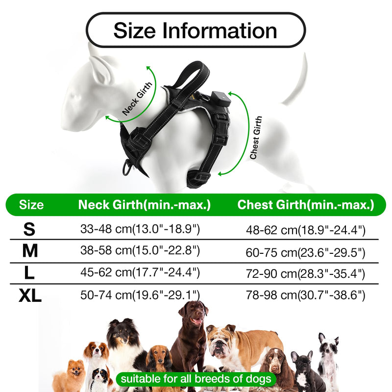 Dog Harness Luminous Rechargeable, LED Dog Harness Adjustable Reflective with Handle, Soft Padded Illuminated Chest Harness for Small, Medium Large Dogs Luminous Harness (Green L) L【Neck circumference 45-62CM Chest circumference 72-90CM】 Black-green - BeesActive Australia
