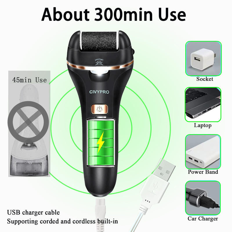 Electric Foot Callus Remover- Long Service Time, Rechargeable Electronic Foot File- Ideal Gift, Professional Pedicure Tools, Waterproof Foot Scrubber, Pedicure Kit Feet Care for Dead Skin (Black) Black - BeesActive Australia