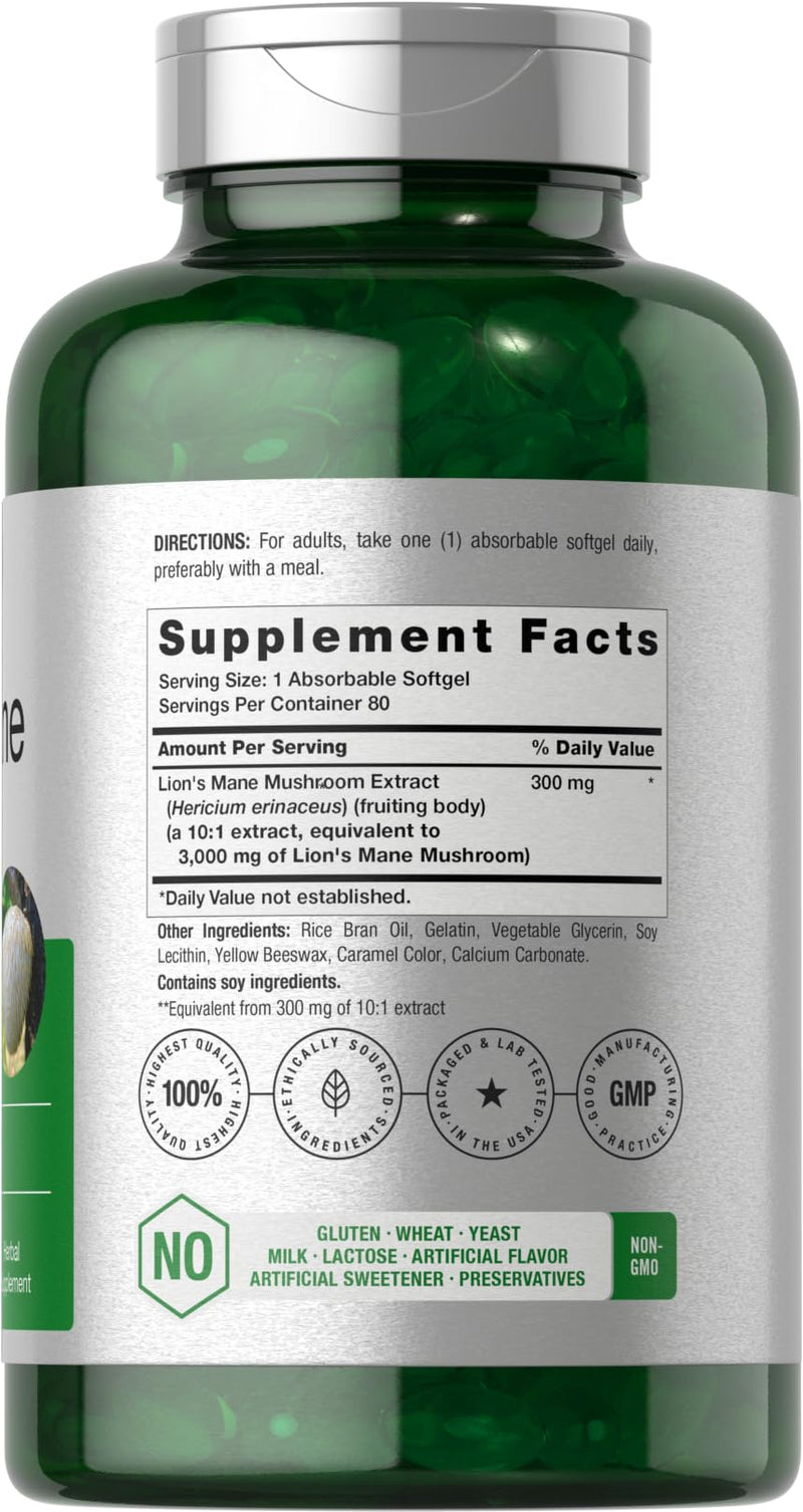 Horb√§ach Lions Mane Supplement | 3000mg | 80 Absorbable Softgels | Non-GMO & Gluten Free Extract - BeesActive Australia