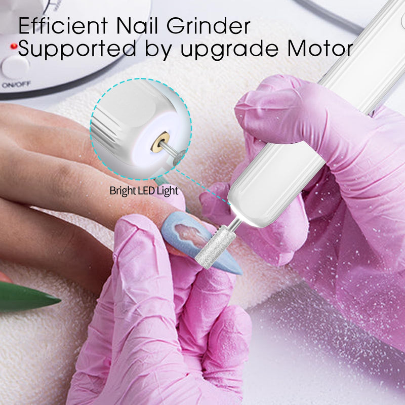 Electric Nail Drill, Professional Manicure Pedicure Kit, Cordless Electric Nail File Set, Rechargeable Pedicure Tools for feet, 3 Speeds Hand Foot Care Nail Drill for Thick Nail Toenail Cuticle-White White - BeesActive Australia