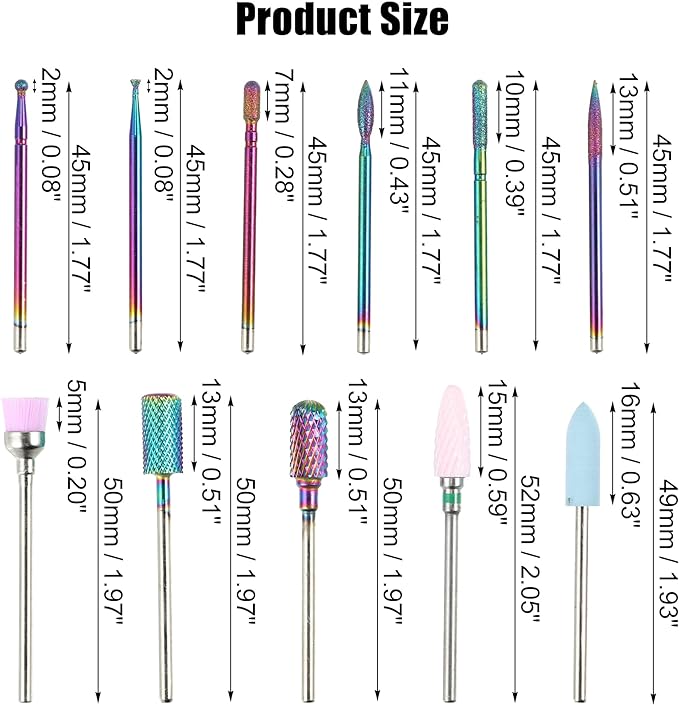 VOCOSTE Nail Drill Bit Set, Drill Bit Set, Gel Nail Cuticle Remover Drill Bit, Home Nail Care Supplies, 11 Pcs - BeesActive Australia