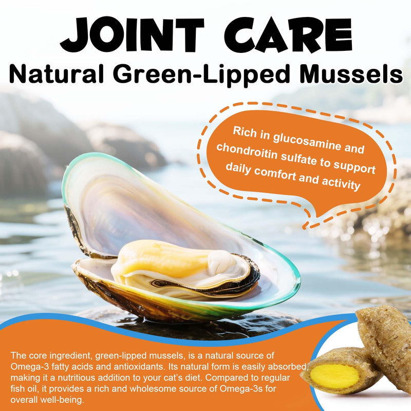 Hip & Joint Supplement For Cats, Cat Joint Supplement for Joints Care, Joints Aid Chews with Glucosamine, Chondroitin, Green Lipped Mussel & Omega-3, All Life Stages - Chicken Flavour