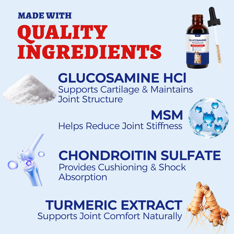 Wellix 4 oz (120 ml) Joint Supplement for Dogs & Cats, Hip & Joint Supplements with Glucosamine Chondroitin MSM, Turmeric Drops, Dogs & Cats Universal Formula, Mobility & Flexibility & Hip Support