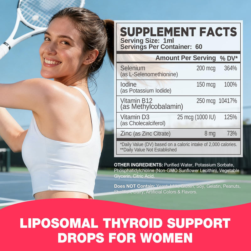 Liposomal Selenium & Iodine Supplement for Women Drops | Selenium & Iodine Supplement, Immune & Overall Support, Vitamin D3 & B12, Zinc Citrate, 60 Servings