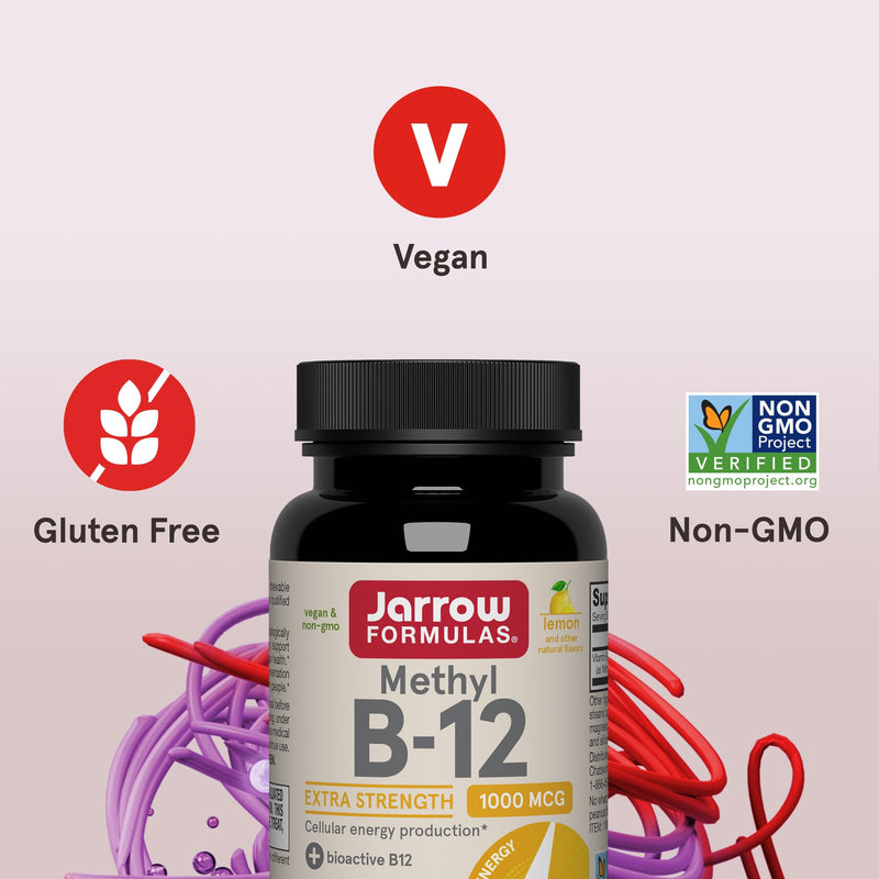 Jarrow Formulas Methyl Vitamin B-12 1000 mcg, 100 Chewable Tablets, Lemon Flavored- Bioactive B12 Vitamin - Supports Cellular Energy Production, Brain Health & Metabolism - 100 Servings | Lemon Flavored, Bioactive B12 Vitamin, Supports Cellular Energy ...