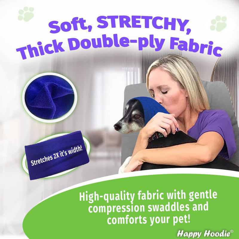 Happy Hoodie The Original Dog & Cat Calming Band - American Brand - Anxiety Relief/Noise Protection-Grooming-Thunder-Fireworks (Large, Blue) - Since 2008 Large